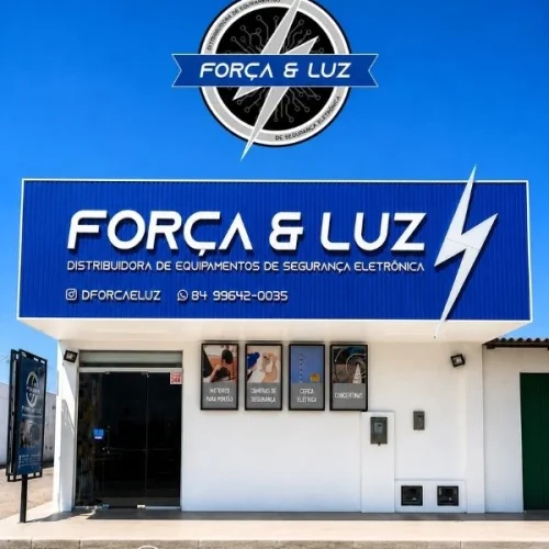 Fachada da loja da Força e Luz Segurança Eletrônica em Lagoa Nova, Natal RN, especializada em cerca elétrica, câmeras de segurança, alarmes e motores de portão.