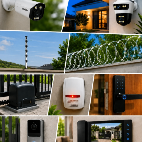 Serviços de segurança eletrônica em Natal RN com câmeras de segurança, cerca elétrica, concertina, motor para portão, alarme, fechadura eletrônica, interfone e videoporteiro.
